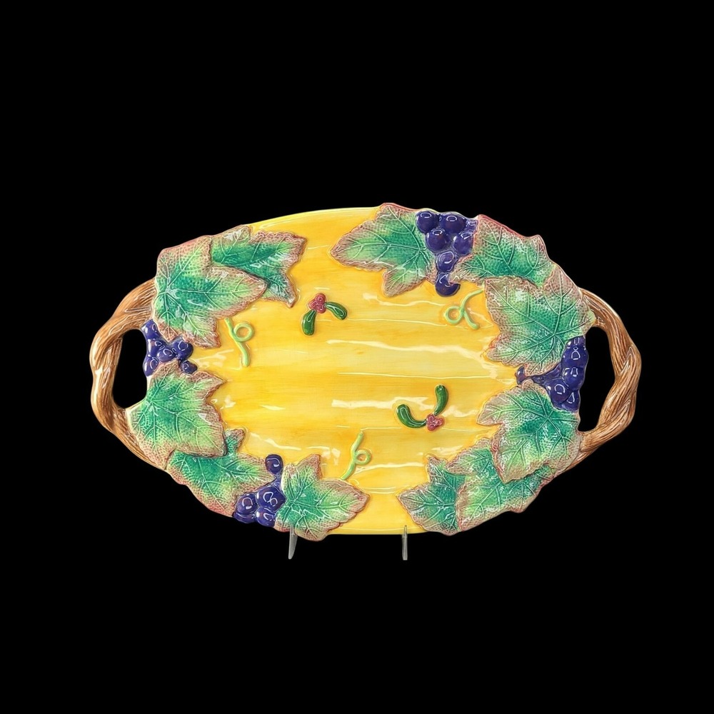 Fitz and Floyd‎ Harvest Banquet Platter Handled Serving Leaves Grapes Plate READ